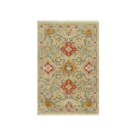 Transitional Wool & Silk Hand Knotted Rug Beige No Border 3.3X5.0 -O090521