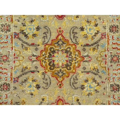 Transitional Wool & Silk Hand Knotted Rug Beige No Border 2.1X3.1 -O090523