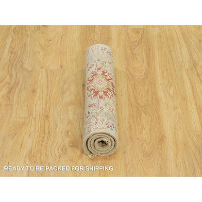 Transitional Wool & Silk Hand Knotted Rug Beige No Border 2.1X3.1 -O090523