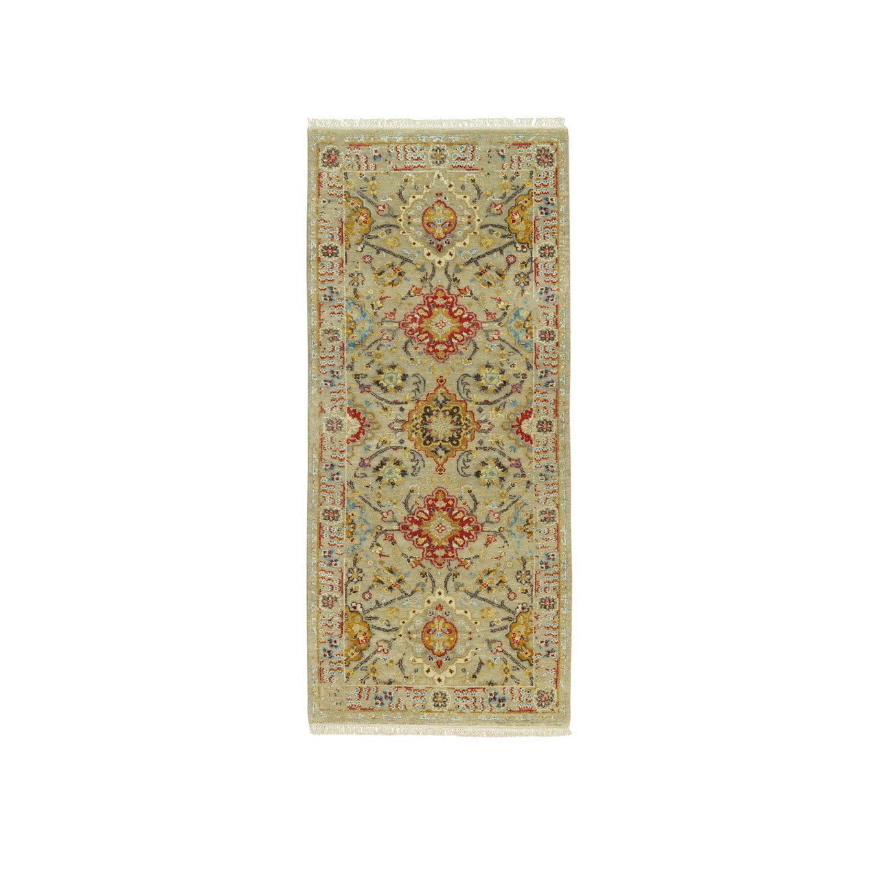 Beige 2'8" x 6'0" Transitional Hand knotted Wool/Silk Rug - Sku: O090524