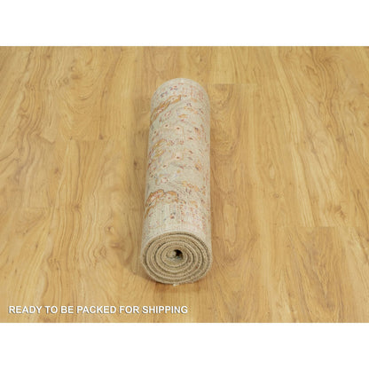 Transitional Wool & Silk Hand Knotted Rug Beige No Border 2.8X6.0 -O090524