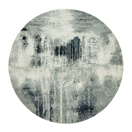 Modern and Contemporary Wool & Silk Hand Knotted Rug Black No Border 11.9X11.9 -O090525