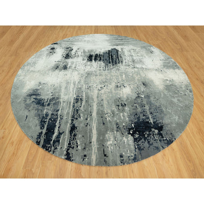 Modern and Contemporary Wool & Silk Hand Knotted Rug Black No Border 11.9X11.9 -O090525