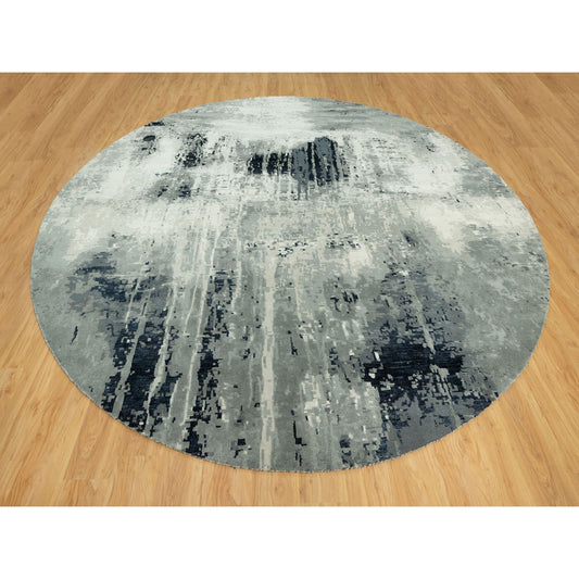 Modern and Contemporary Wool & Silk Hand Knotted Rug Black No Border 11.9X11.9 -O090525