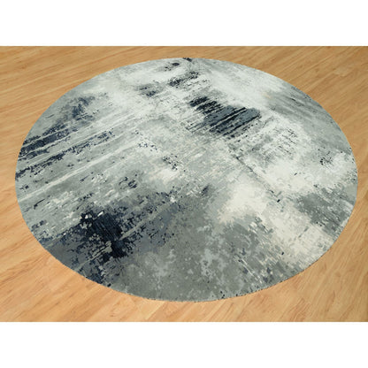 Modern and Contemporary Wool & Silk Hand Knotted Rug Black No Border 11.9X11.9 -O090525