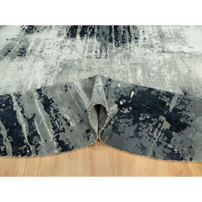 Modern and Contemporary Wool & Silk Hand Knotted Rug Black No Border 11.9X11.9 -O090525