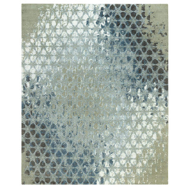 Modern and Contemporary Wool & Silk Hand Knotted Rug Blue No Border 12.0X14.10 -O090526