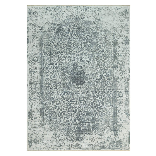 Transitional Wool & Silk Hand Knotted Rug Grey No Border 10.0X14.1 -O090527