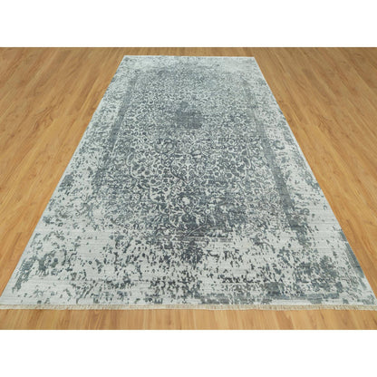 Transitional Wool & Silk Hand Knotted Rug Grey No Border 10.0X14.1 -O090527