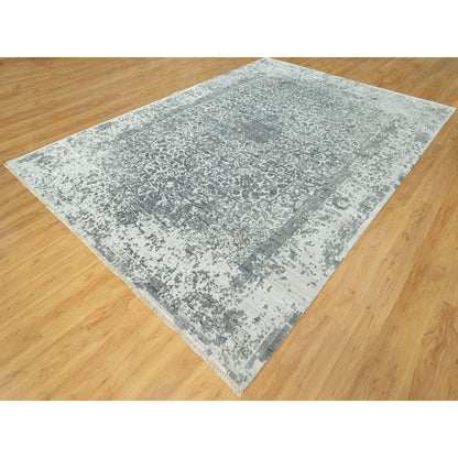 Transitional Wool & Silk Hand Knotted Rug Grey No Border 10.0X14.1 -O090527