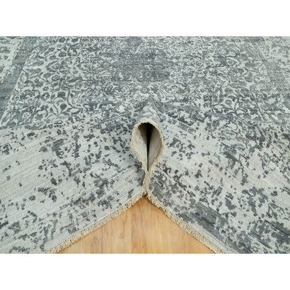 Transitional Wool & Silk Hand Knotted Rug Grey No Border 10.0X14.1 -O090527