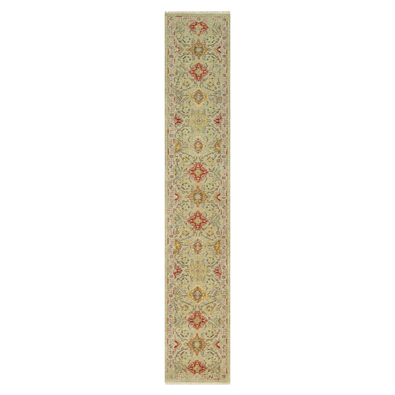Beige 2'9" x 15'10" Transitional Hand knotted Wool/Silk Rug - Sku: O090528