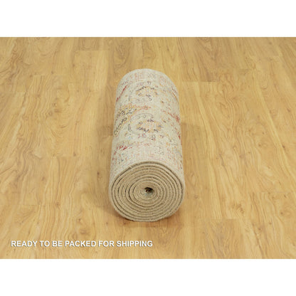 Transitional Wool & Silk Hand Knotted Rug Beige No Border 2.9X15.10 -O090528