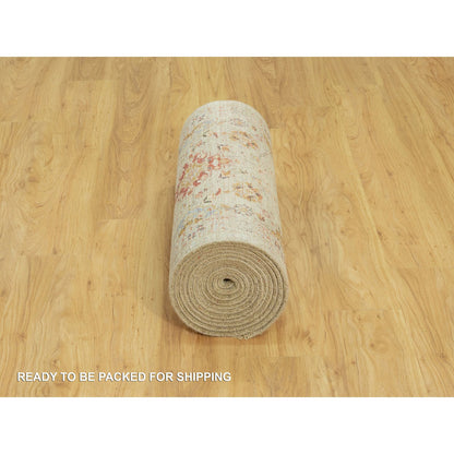 Transitional Wool & Silk Hand Knotted Rug Beige No Border 2.9X18.0 -O090530