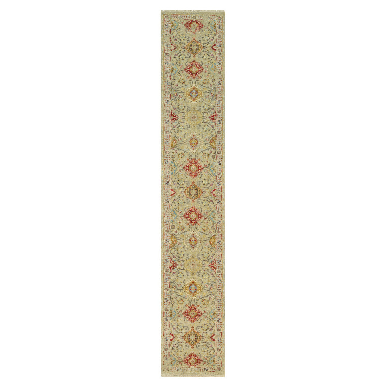 Beige 2'8" x 15'10" Transitional Hand knotted Wool/Silk Rug - Sku: O090531