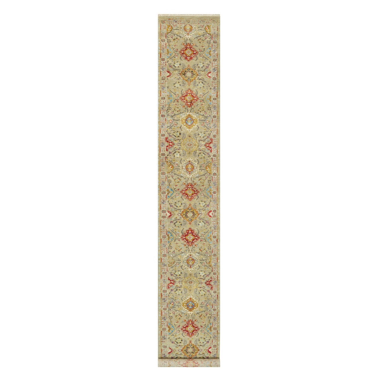 Beige 2'9" x 17'11" Transitional Hand knotted Wool/Silk Rug - Sku: O090532