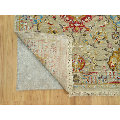 Transitional Wool & Silk Hand Knotted Rug Beige No Border 2.9X17.11 -O090532