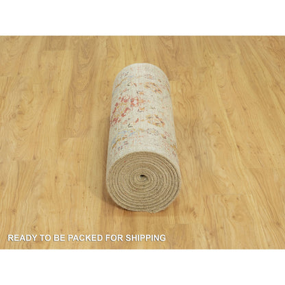 Transitional Wool & Silk Hand Knotted Rug Beige No Border 2.9X17.11 -O090532