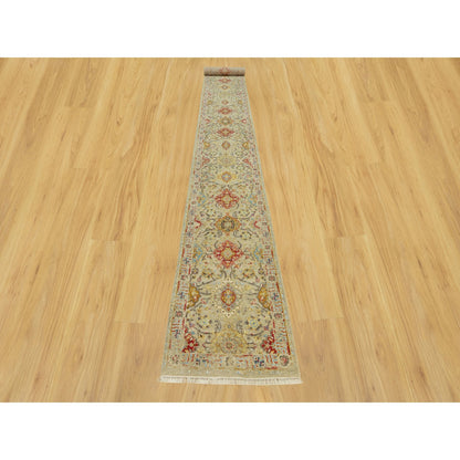 Transitional Wool & Silk Hand Knotted Rug Beige No Border 2.7X19.10 -O090533