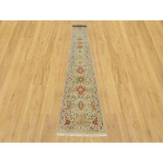 Transitional Wool & Silk Hand Knotted Rug Beige No Border 2.7X19.10 -O090533