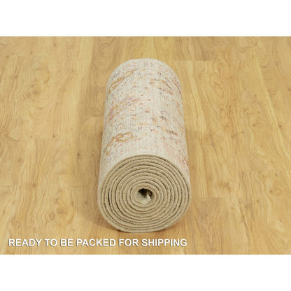 Transitional Wool & Silk Hand Knotted Rug Beige No Border 2.7X19.10 -O090533