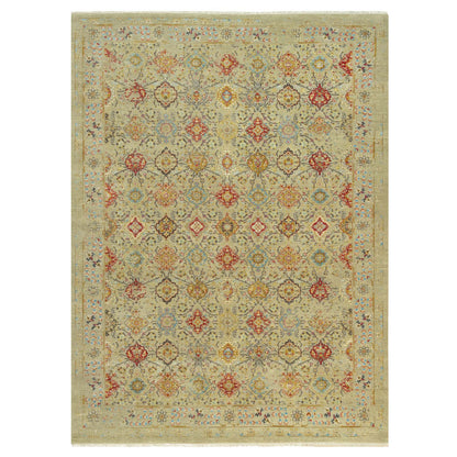 Transitional Wool & Silk Hand Knotted Rug Beige No Border 10.3X13.10 -O090535