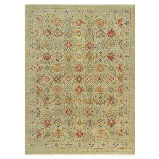 Transitional Wool & Silk Hand Knotted Rug Beige No Border 10.3X13.10 -O090535