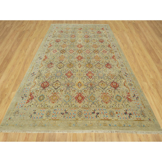 Transitional Wool & Silk Hand Knotted Rug Beige No Border 10.3X13.10 -O090535