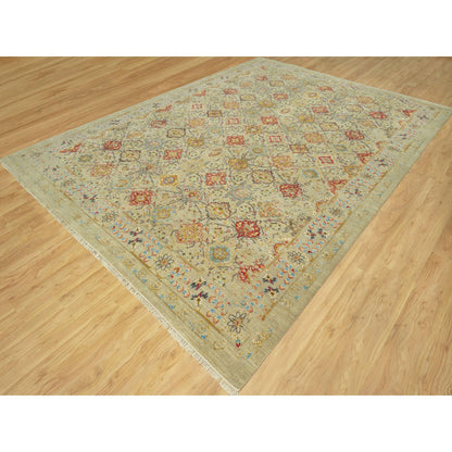 Transitional Wool & Silk Hand Knotted Rug Beige No Border 10.3X13.10 -O090535