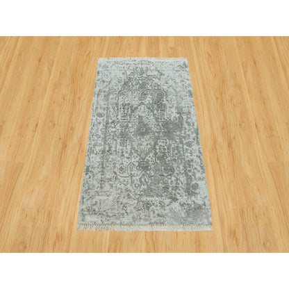 Transitional Wool & Silk Hand Knotted Rug Grey No Border 2.0X3.2 -O090536