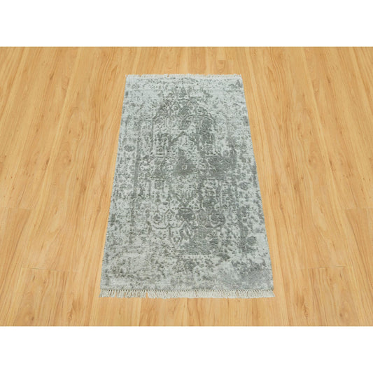 Transitional Wool & Silk Hand Knotted Rug Grey No Border 2.0X3.2 -O090536