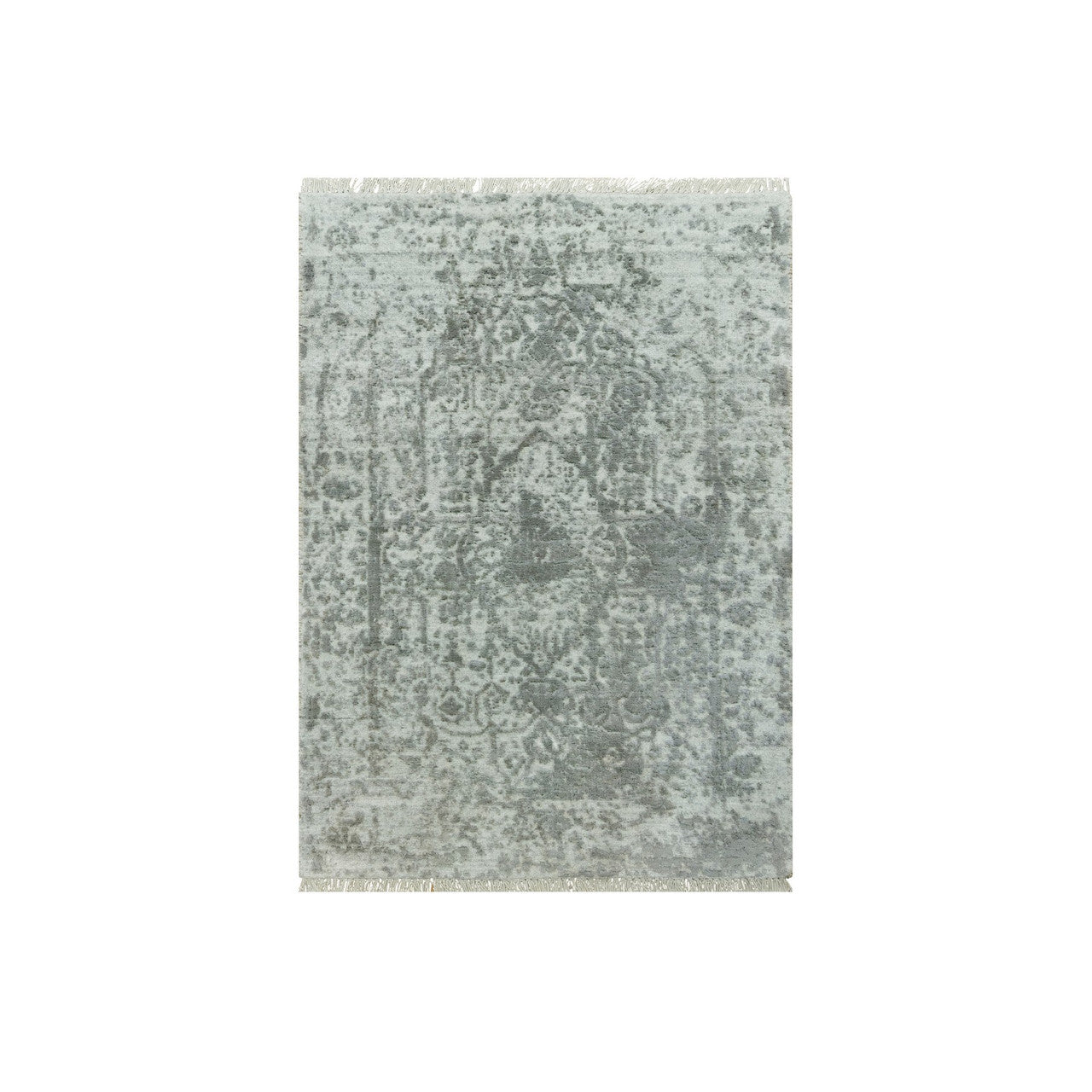 Gray 1'11" x 3'2" Transitional Hand knotted Wool/Silk Rug - Sku: O090537