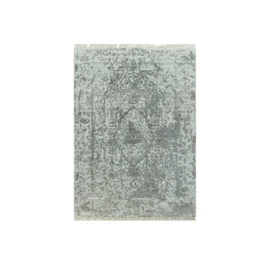 Transitional Wool & Silk Hand Knotted Rug Grey No Border 1.11X3.2 -O090537