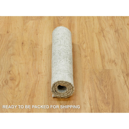 Transitional Wool & Silk Hand Knotted Rug Grey No Border 1.11X3.2 -O090537