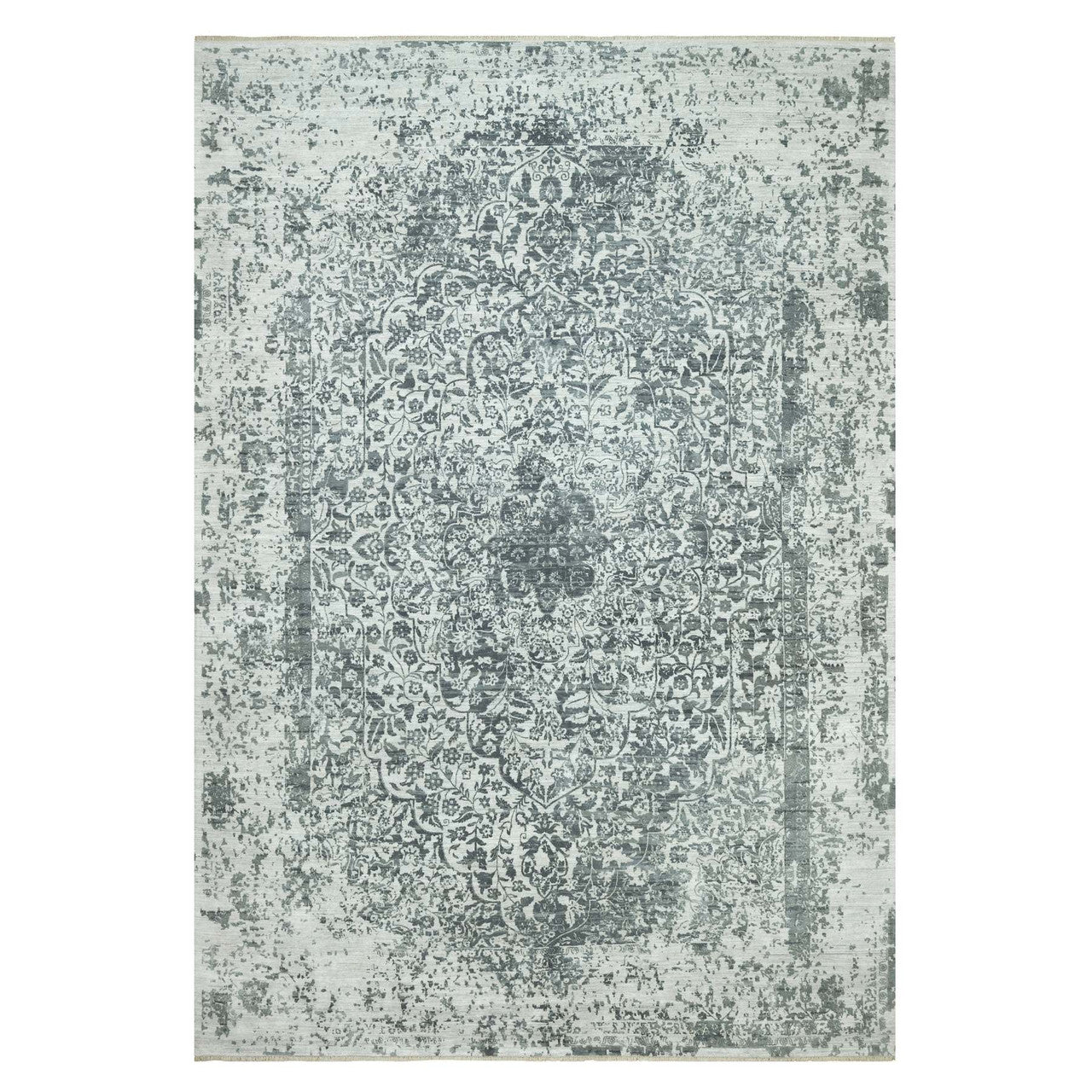 Gray 12'1" x 18'0" Transitional Hand knotted Wool/Silk Rug - Sku: O090546