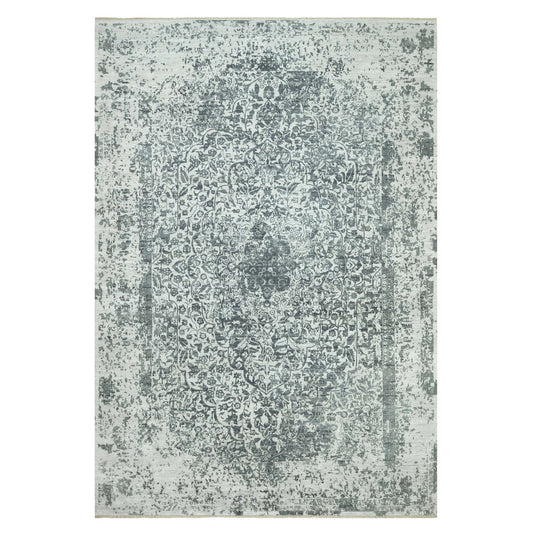 Transitional Wool & Silk Hand Knotted Rug Grey No Border 12.1X18.0 -O090546
