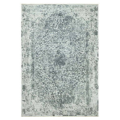 Transitional Wool & Silk Hand Knotted Rug Grey No Border 12.1X18.0 -O090546