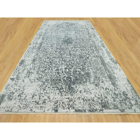 Transitional Wool & Silk Hand Knotted Rug Grey No Border 12.1X18.0 -O090546
