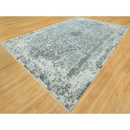 Transitional Wool & Silk Hand Knotted Rug Grey No Border 12.1X18.0 -O090546