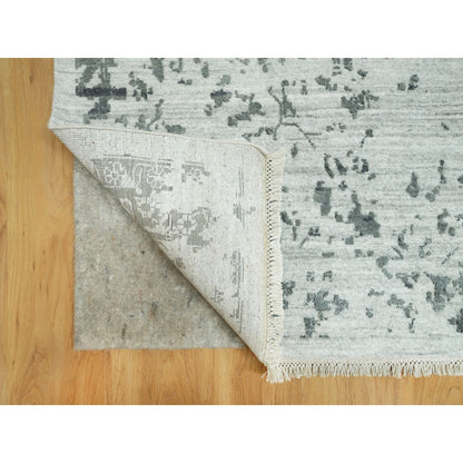 Transitional Wool & Silk Hand Knotted Rug Grey No Border 12.1X18.0 -O090546