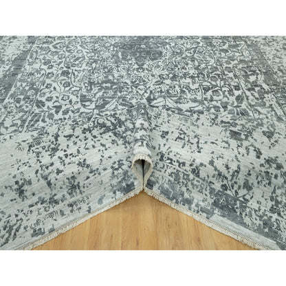 Transitional Wool & Silk Hand Knotted Rug Grey No Border 12.1X18.0 -O090546