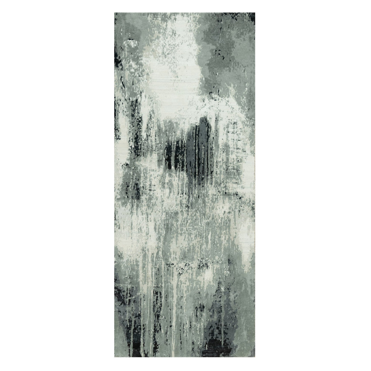 Black 4'0" x 10'0" Modern and Contemporary Hand knotted Wool/Silk Rug - Sku: O090547