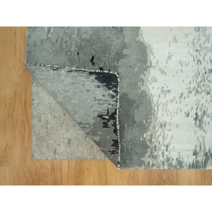Modern and Contemporary Wool & Silk Hand Knotted Rug Black No Border 4.0X10.0 -O090547