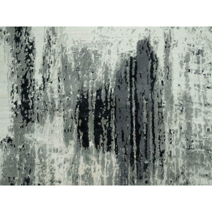 Modern and Contemporary Wool & Silk Hand Knotted Rug Black No Border 4.0X10.0 -O090547