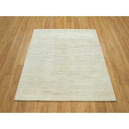 Modern and Contemporary Wool Hand Knotted Rug Ivory No Border 5.0X5.1 -O090551