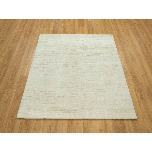 Modern and Contemporary Wool Hand Knotted Rug Ivory No Border 5.0X5.1 -O090551
