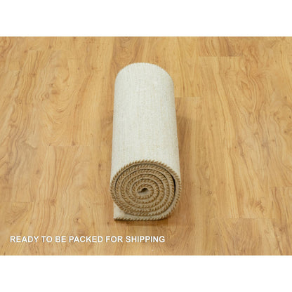 Modern and Contemporary Wool Hand Knotted Rug Ivory No Border 2.6X8.1 -O090554