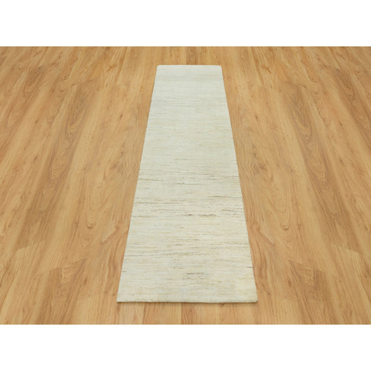 Modern and Contemporary Wool Hand Knotted Rug Ivory No Border 2.5X8.2 -O090555