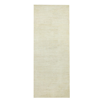 Modern and Contemporary Wool Hand Knotted Rug Ivory No Border 5.1X13.8 -O090559