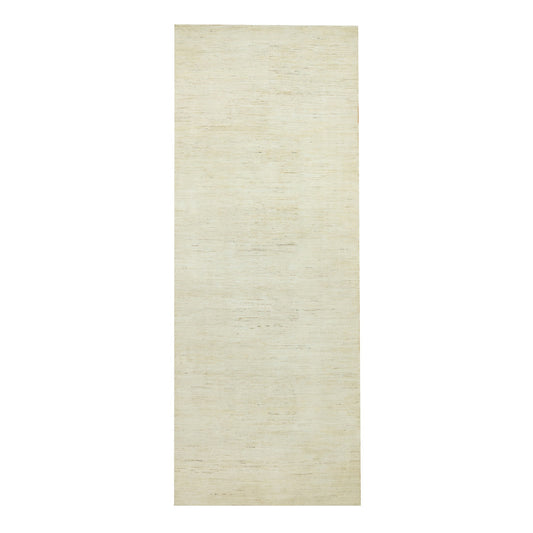 Modern and Contemporary Wool Hand Knotted Rug Ivory No Border 5.1X13.8 -O090559